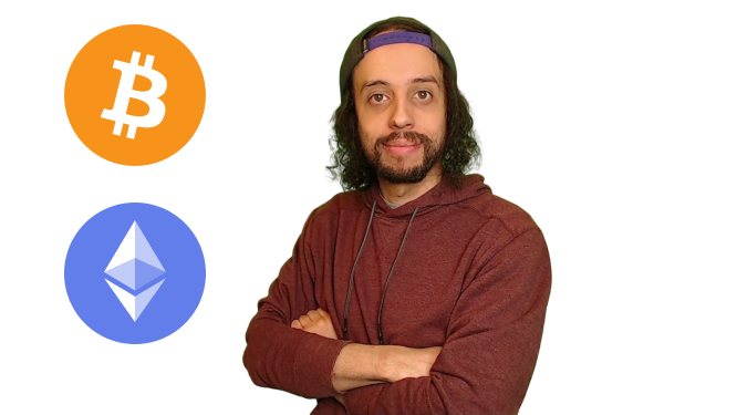 Adam — crypto trader and community host, arms crossed, friendly smile